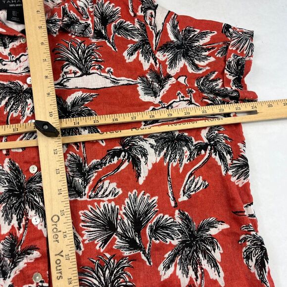 Tahari Liinen Flax Short Sleeve Shirt Tropical Hawaiian Coastal Top Casual Large - Picture 7 of 9